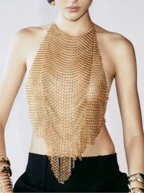 Zara Gold Chainmail Halter Top